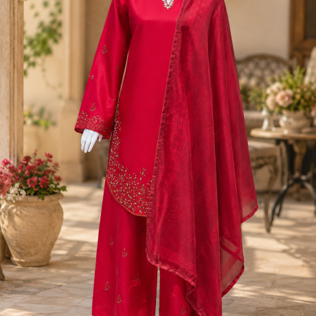 Redburry 3Pc Embroidered Georgette Suit with Monark Dupatta