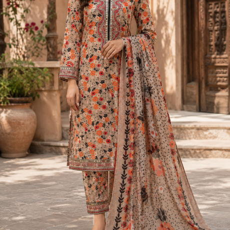 Printed-Lawn with monark dupatta