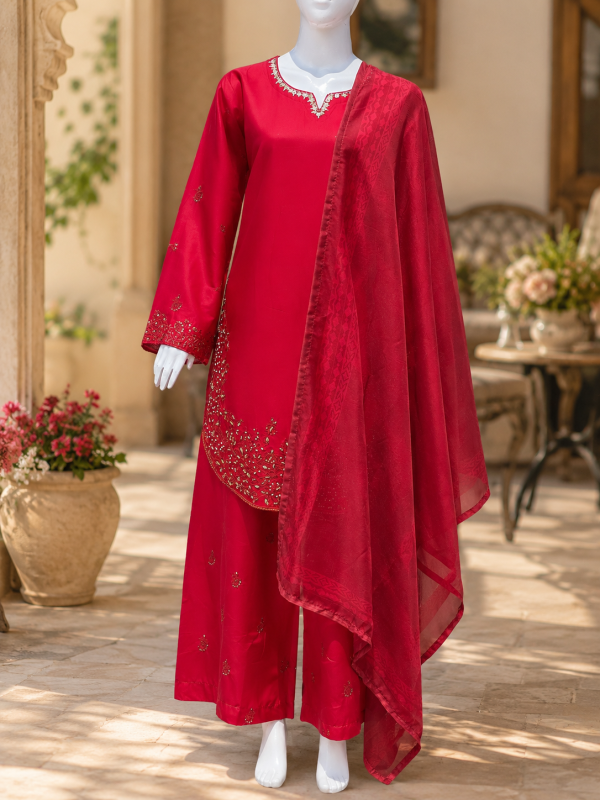 Redburry 3Pc Embroidered Georgette Suit with Monark Dupatta